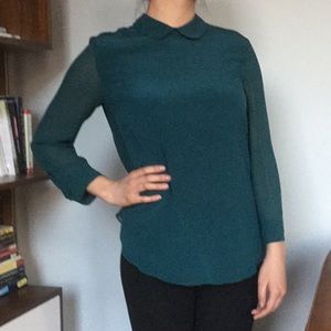 100% Silk Aritzia Turquoise Blue Collared Shirt